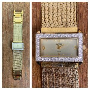 Vintage 80s 90s DMQ gold tone multi‎ strand chain rhinestone face analog watch